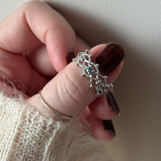 [ moissanite ] lace stone silver