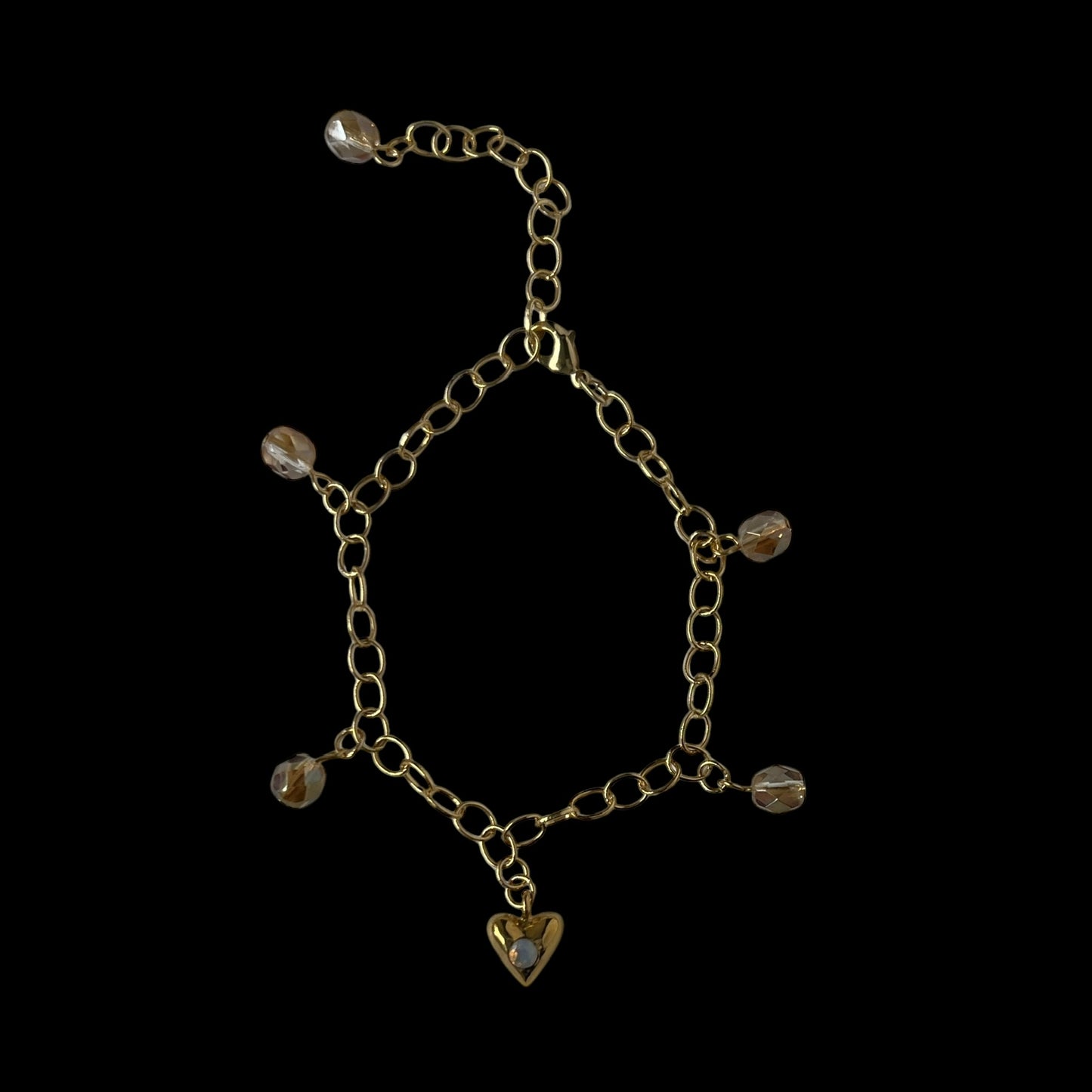[ opal ] heart motif charm bracelet gold