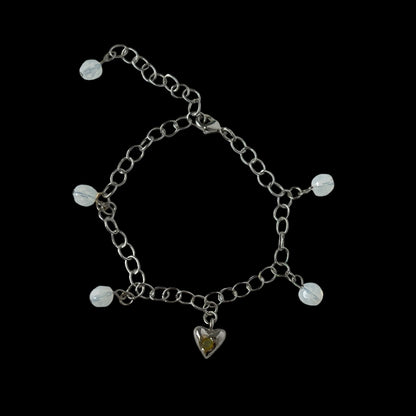 [ opal ] heart motif charm bracelet silver