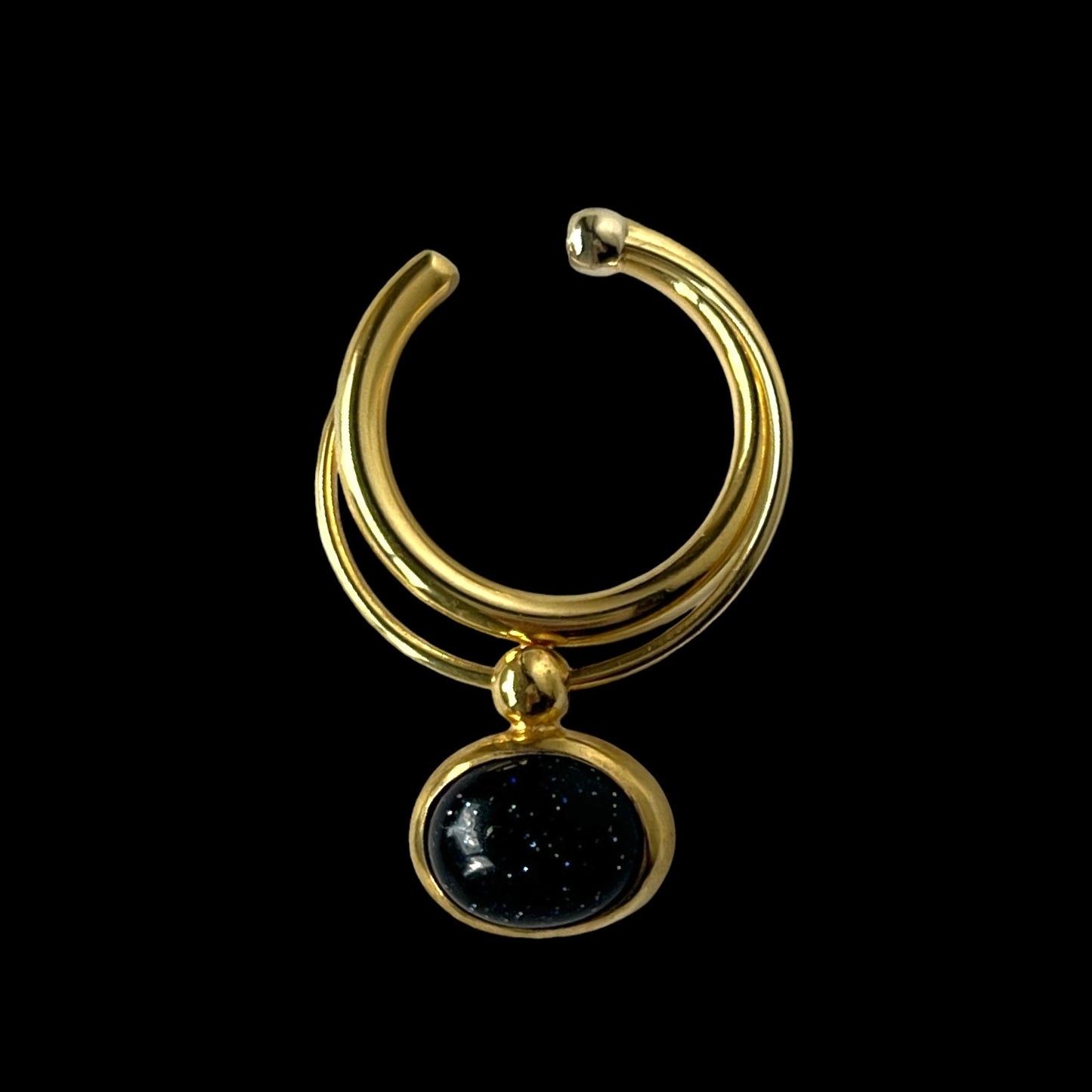[ blue gold stone ] cabochon motif ring gold