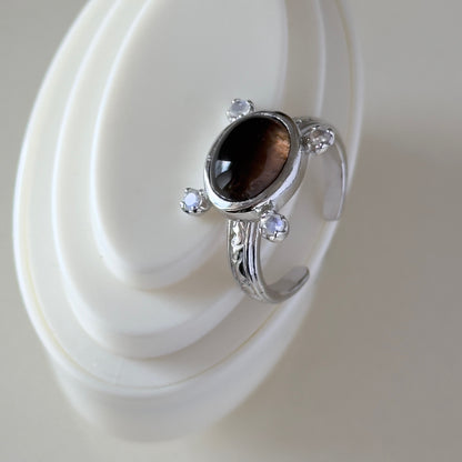 [ smoky quartz ] oval petit silver [ free size ]