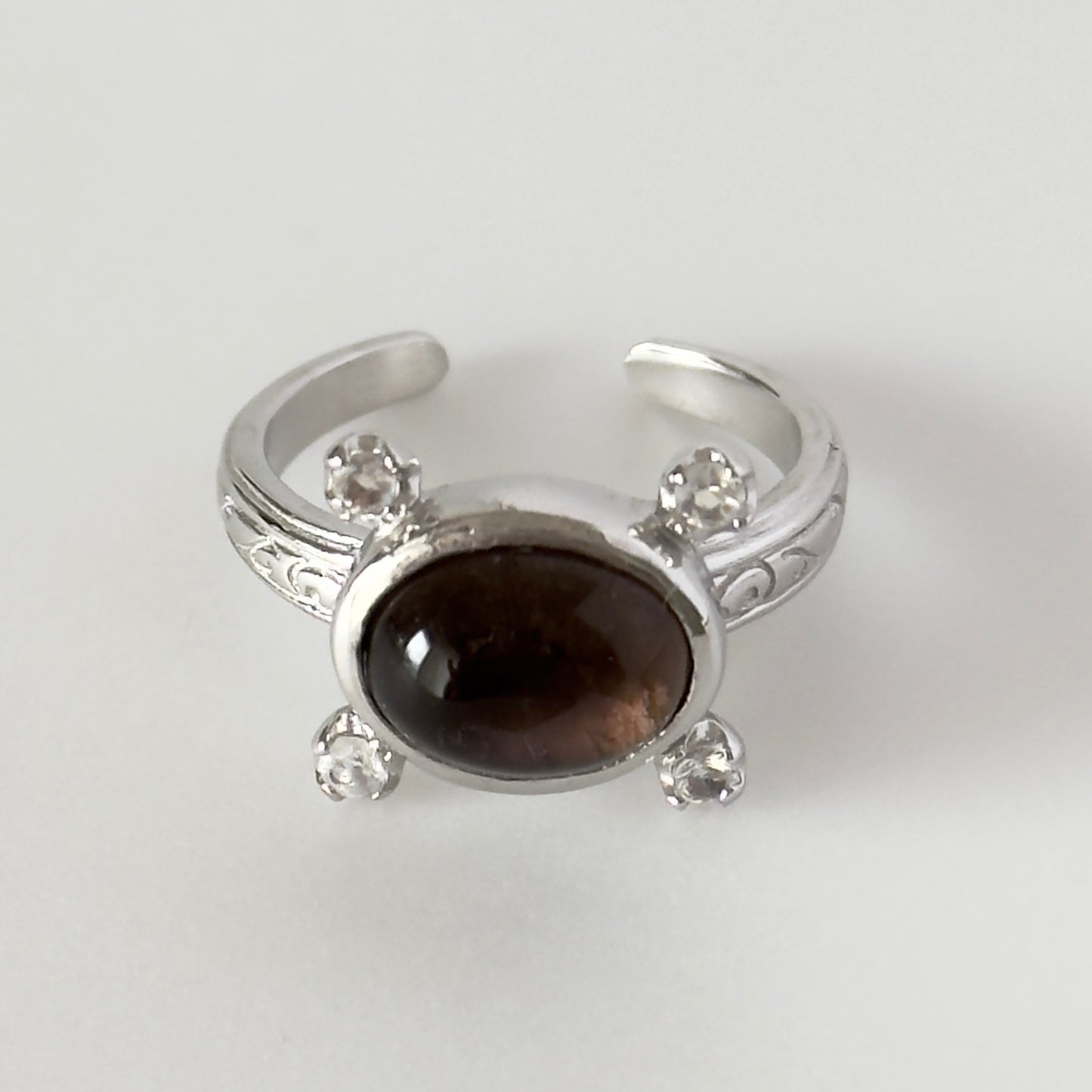 [ smoky quartz ] oval petit silver [ free size ]
