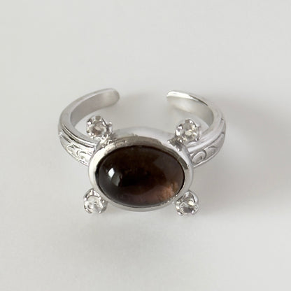 [ smoky quartz ] oval petit silver [ free size ]