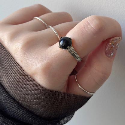 [ black labradorite ] croissant silver