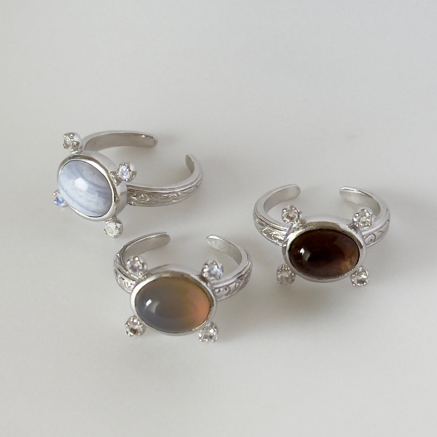 [ smoky quartz ] oval petit silver [ free size ]