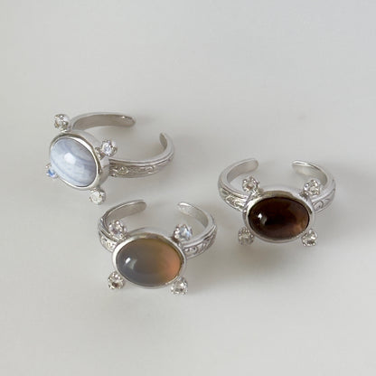 [ smoky quartz ] oval petit silver [ free size ]