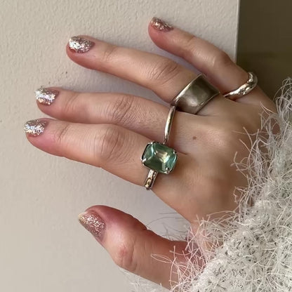 [ vintage aqua green ] éclat silver [ free size ring ]