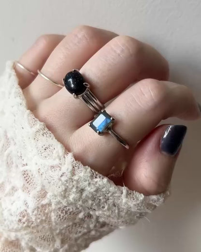 [ labradorite ] rectangle faceted cut silver [ free size ]