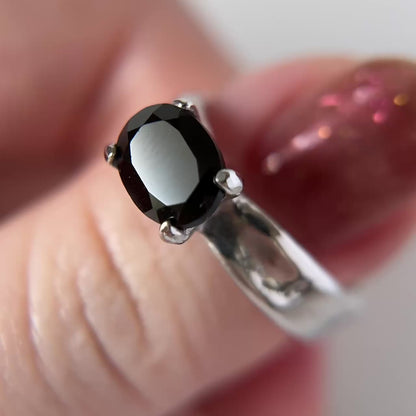 [ black spinel ] um silver ring [ free size ]