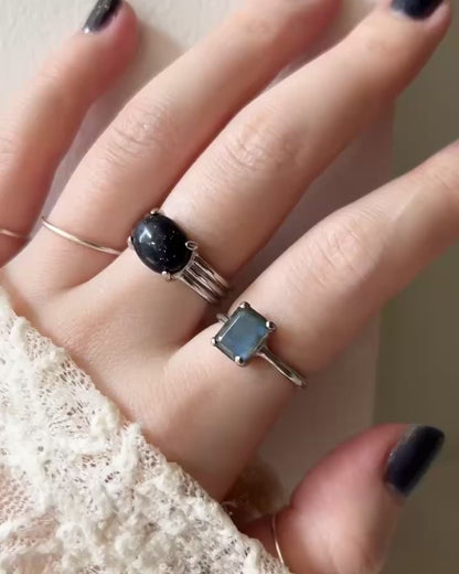 [ labradorite ] rectangle faceted cut silver [ free size ]