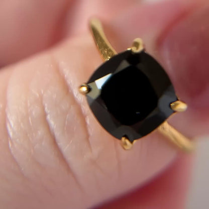 [ black spinel ] square faceted cut gold [ free size ]