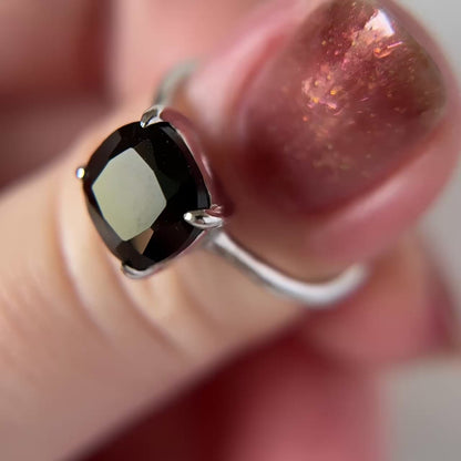 [ black spinel ] square faceted cut silver [ free size ]