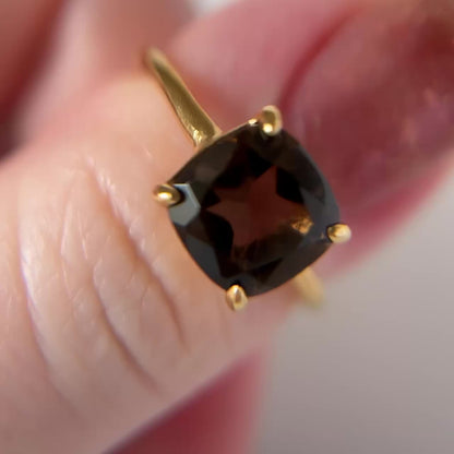 [ smoky quartz ] square faceted cut gold [ free size ]