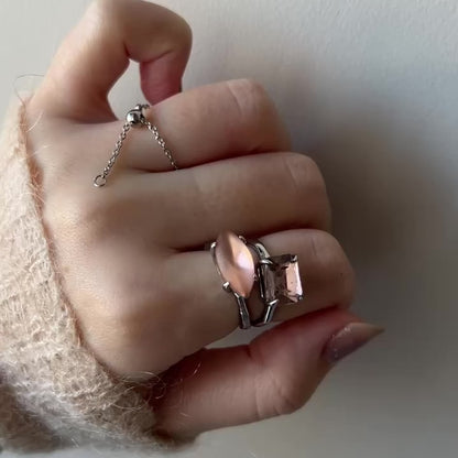 [ light pink ] gem OCTAGON silver [free size]