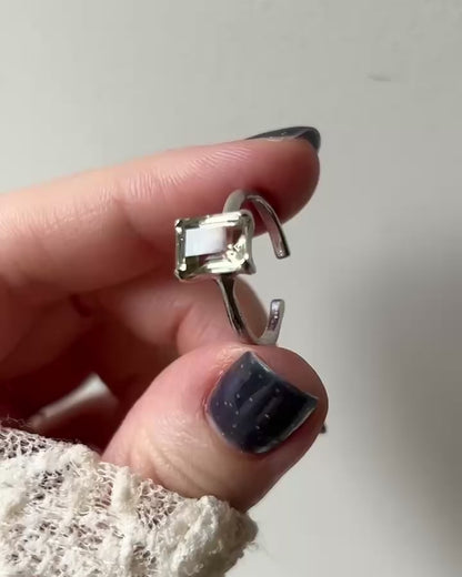 [ green amethyst ] rectangle faceted cut silver [ free size ]