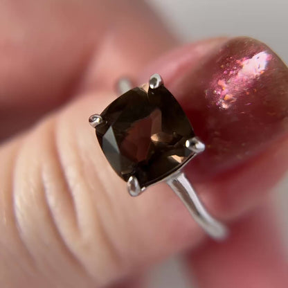 [ smoky quartz ] square faceted cut silver [ free size ]