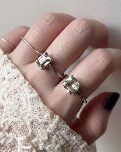 [ green amethyst ] square faceted cut silver [ free size ]