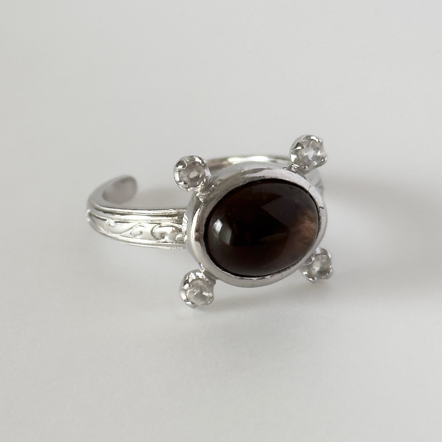 [ smoky quartz ] oval petit silver [ free size ]