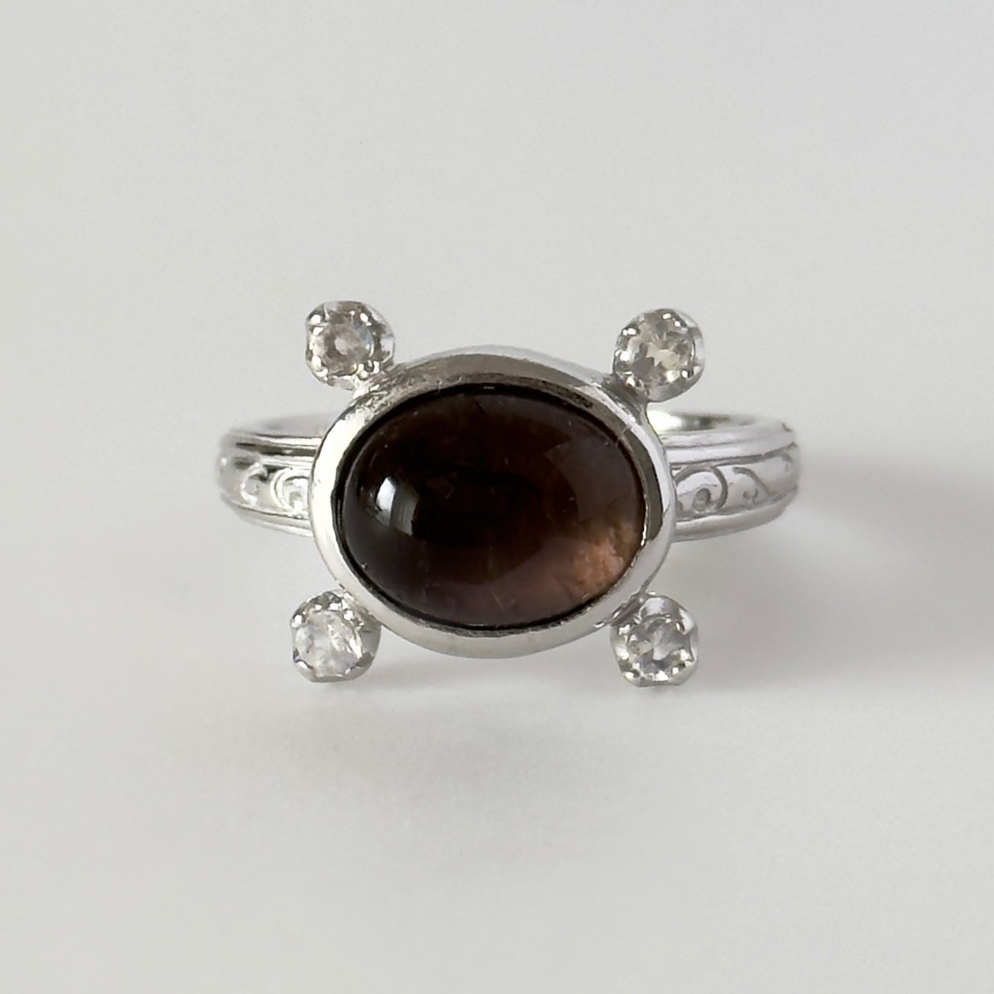 [ smoky quartz ] oval petit silver [ free size ]
