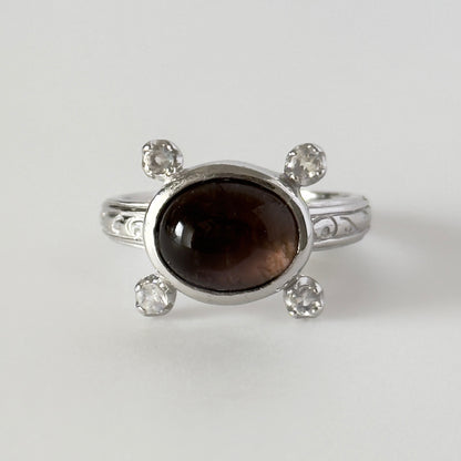 [ smoky quartz ] oval petit silver [ free size ]