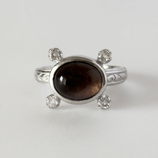 [ smoky quartz ] oval petit silver [ free size ]