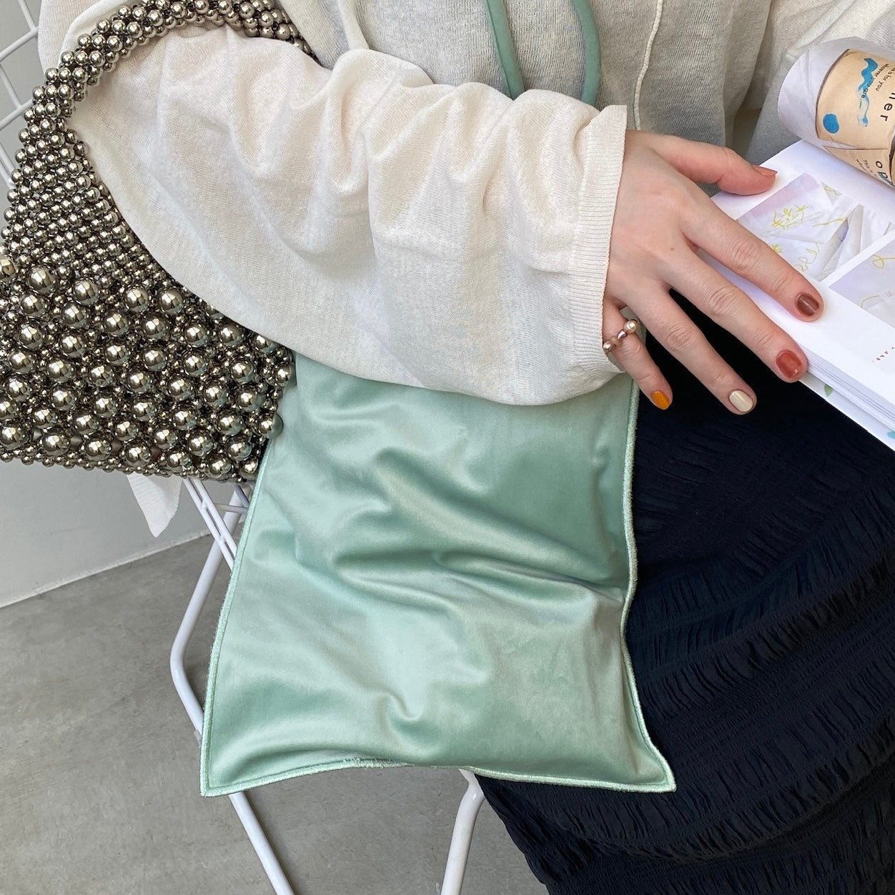 [ velor mint ] long handle tote bag