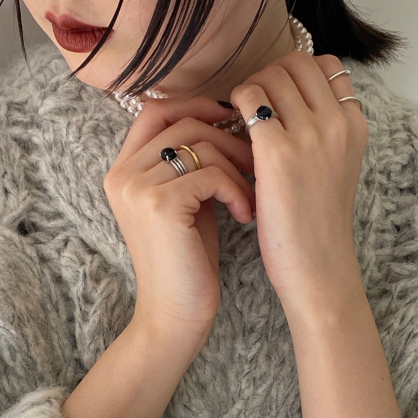 [ blue gold stone ]  croissant silver