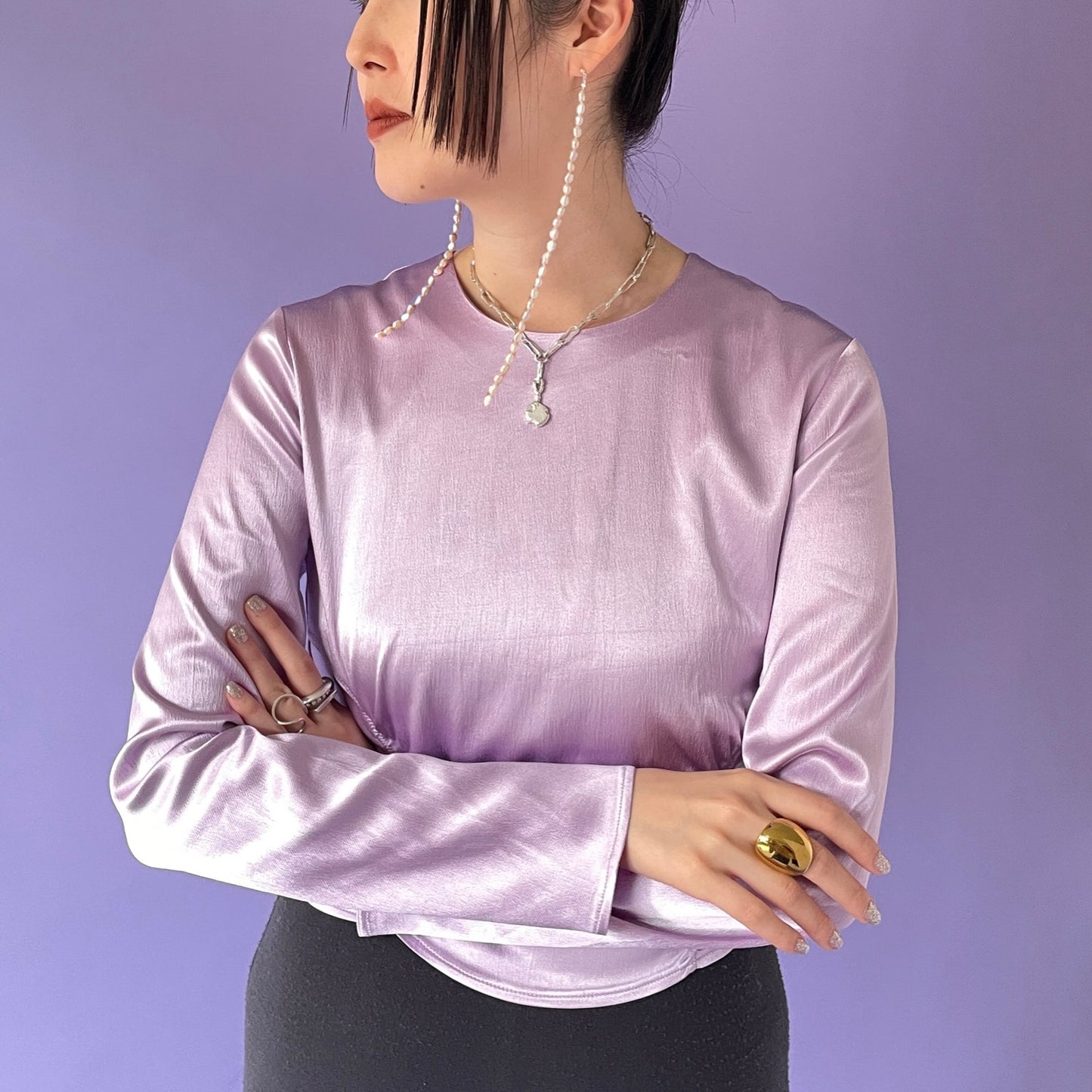 [ small aurora pink pearl ] long-length piercings