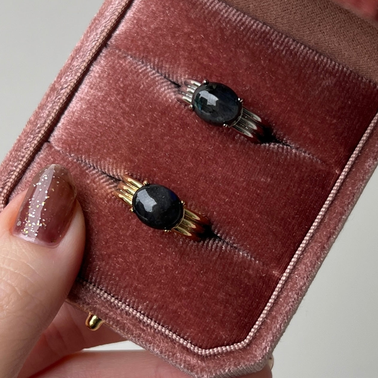 [ blue labradorite ] trois gold