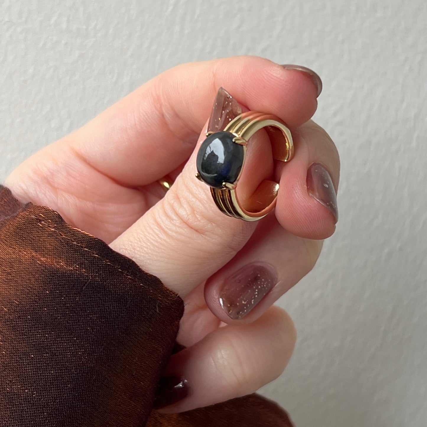 [ blue labradorite ] trois gold