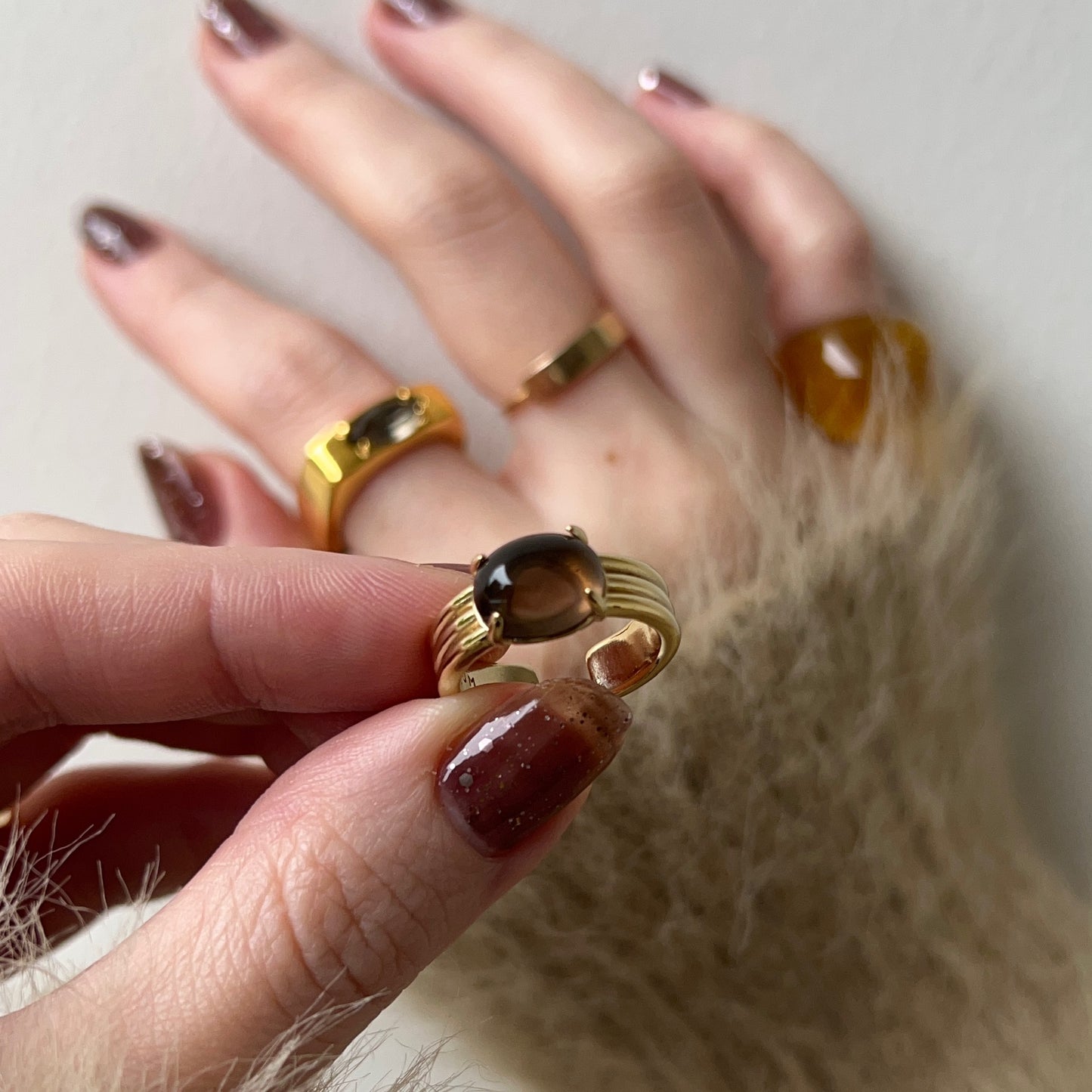 [ smoky quartz ] trois gold