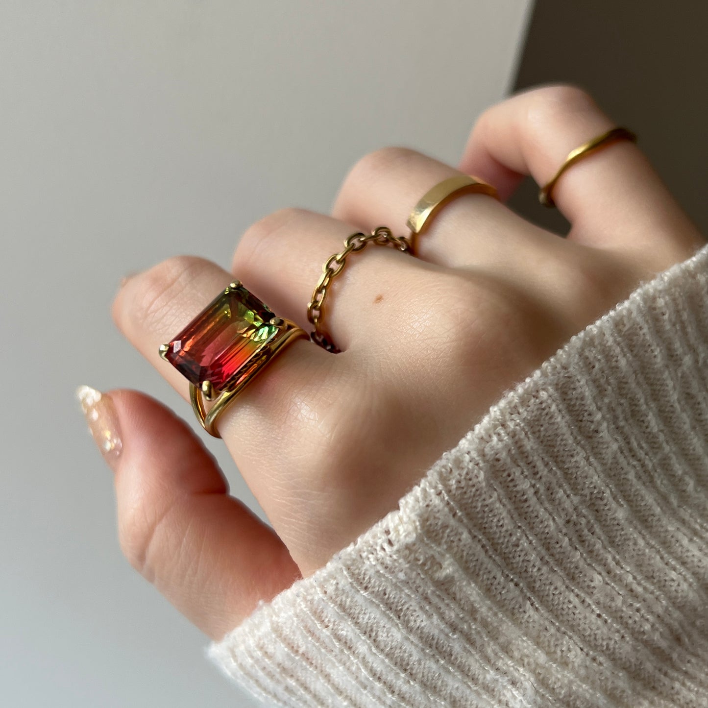[ bicolor tourmaline WATERMELON ] reine gold - rectangle