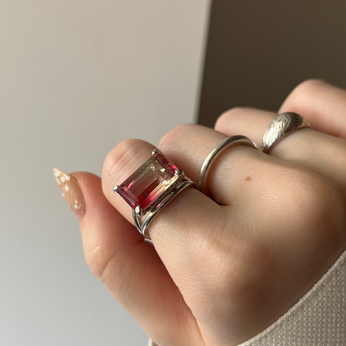 [ bicolor tourmaline UME ] reine gold - rectangle