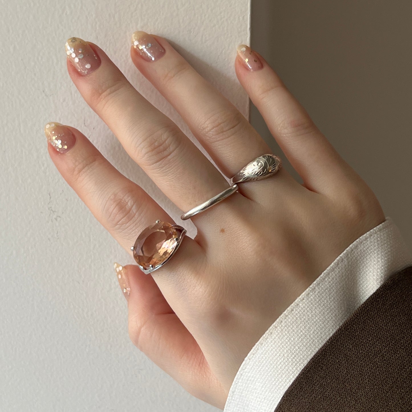 [ peach glass stone ] reine silver