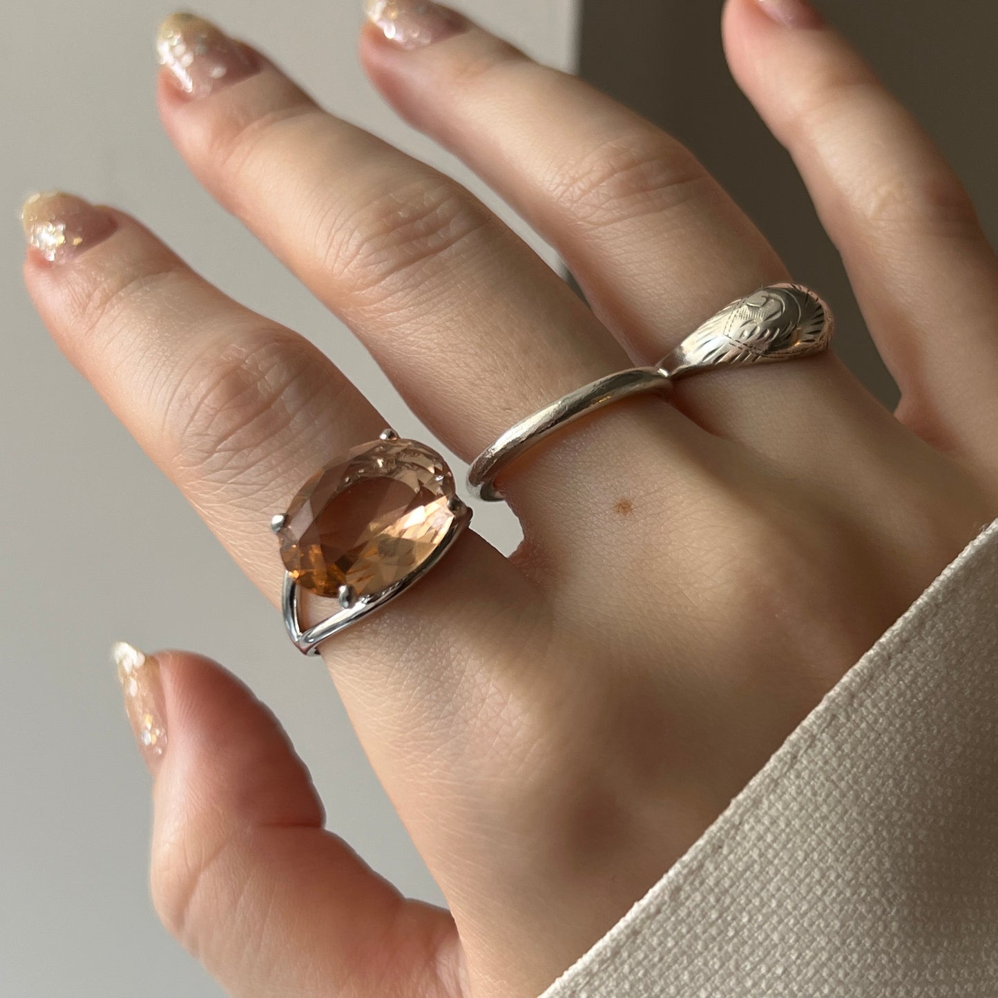 [ peach glass stone ] reine silver