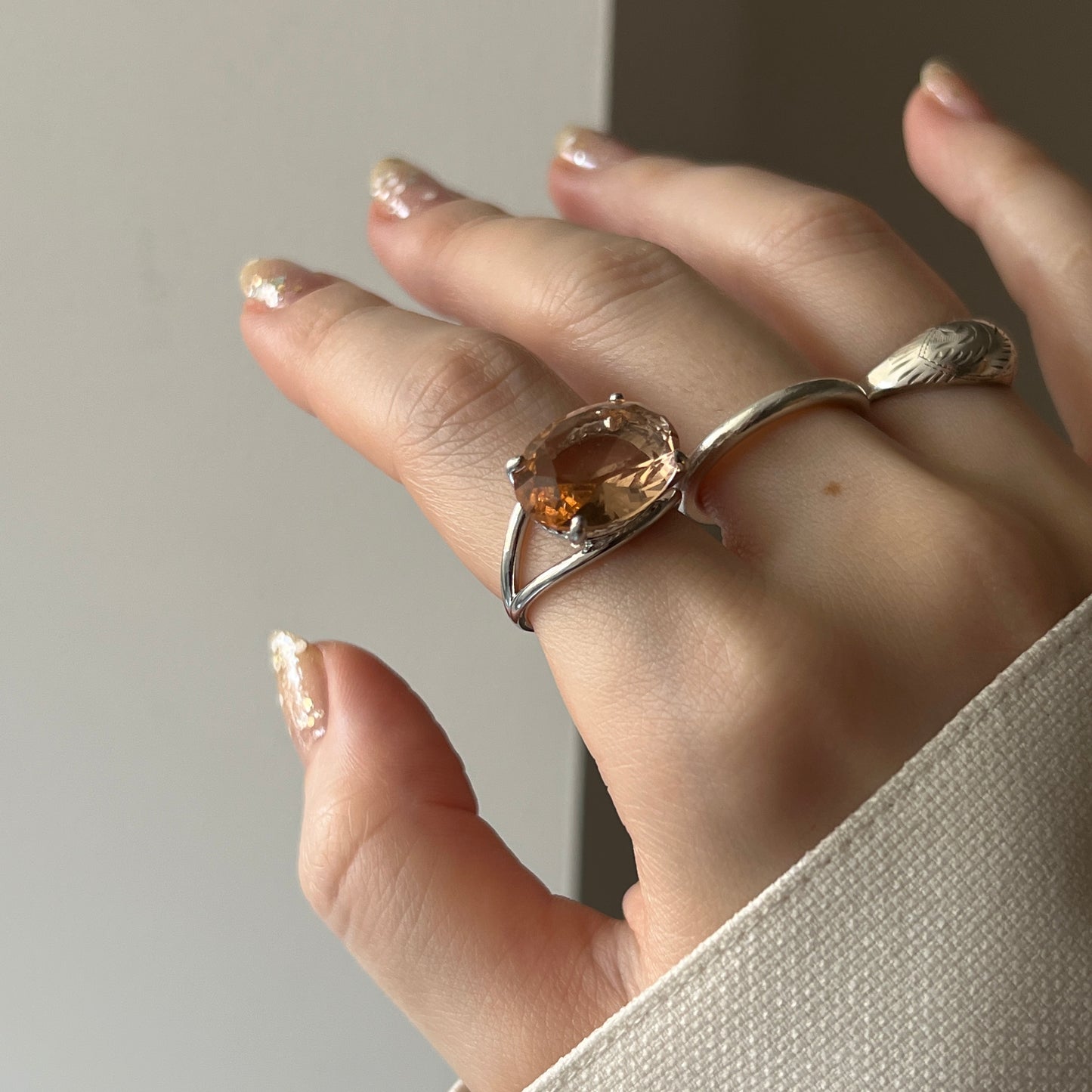 [ peach glass stone ] reine silver