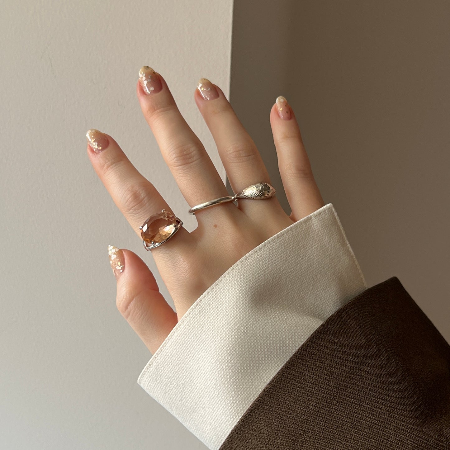[ peach glass stone ] reine silver