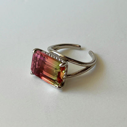 [ bicolor tourmaline WATERMELON ] reine silver - rectangle
